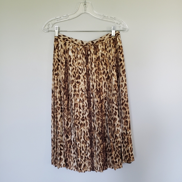 JCrew Pleated Leopard Print Pleated Midi Skirt WQ5797 Neutral Sz 2 - Picture 3 of 5